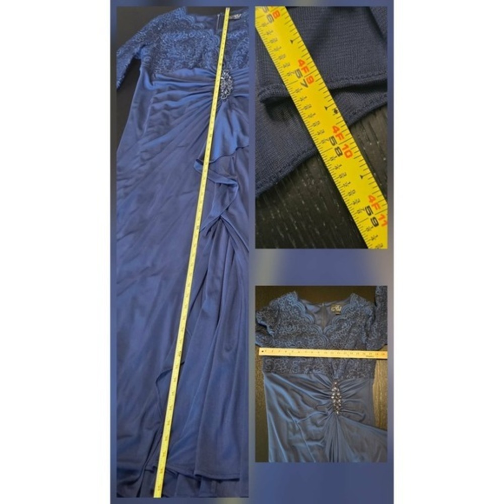 Alex Evenings Navy Blue Lace 3/4 Illusion Sleeve A-line Formal Gown Dress 16 - Picture 12 of 16